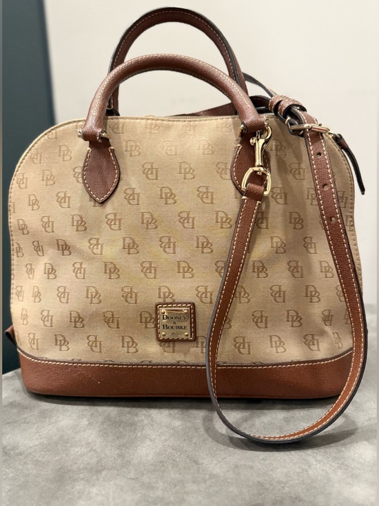 Dooney & Bourke Handbags - Dooney & Bourke VINTAGE Domed Satchel Beige and Brown Signature Logo Pattern